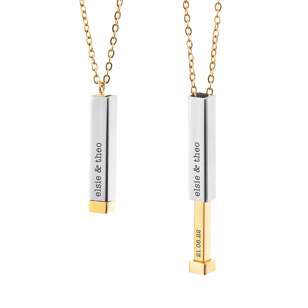Personalised Gold And Silver Square Hidden Message Capsule Women's Necklace