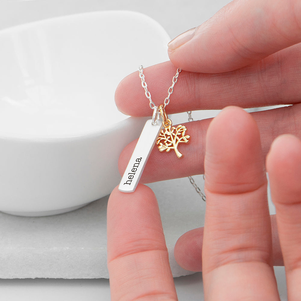 Personalised Tree Of Life Vertical Bar Necklace