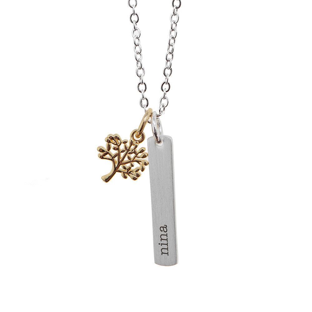 Personalised Tree Of Life Vertical Bar Necklace