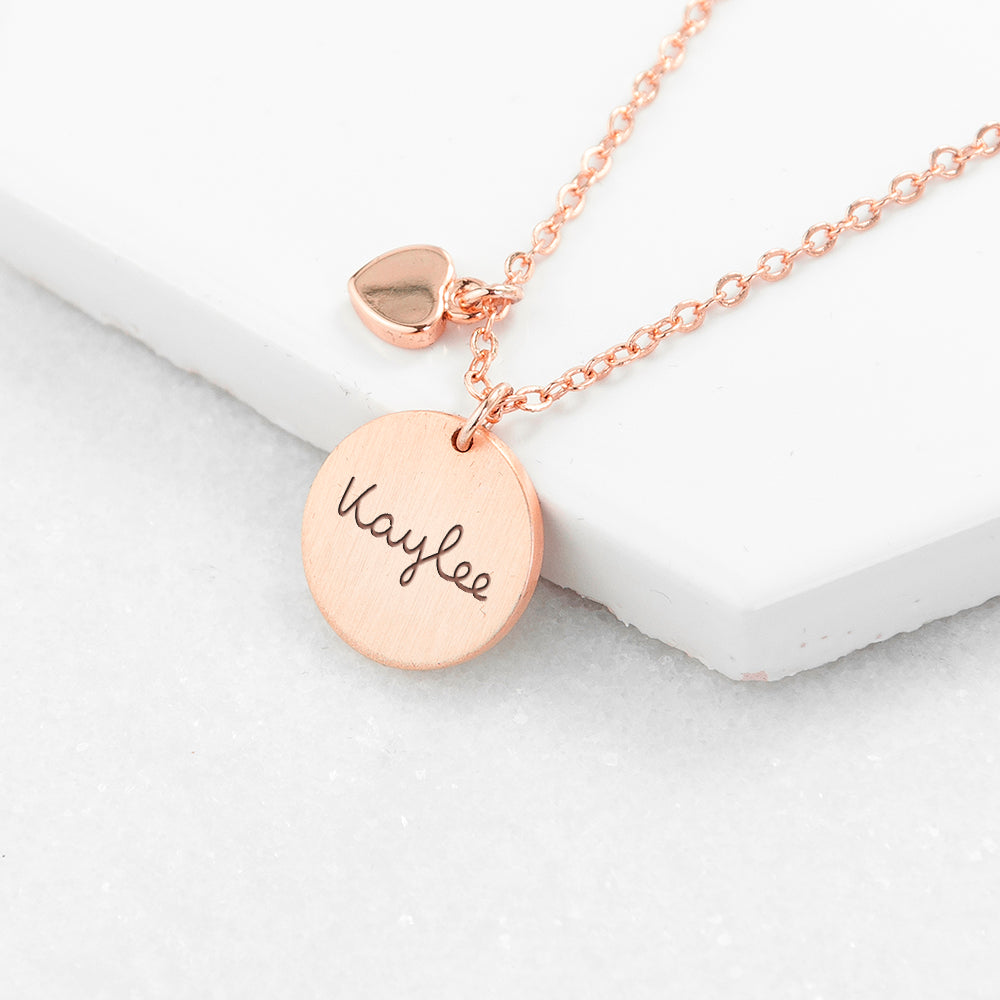 Personalised Summer Style Heart And Disc Necklace - Rose Gold