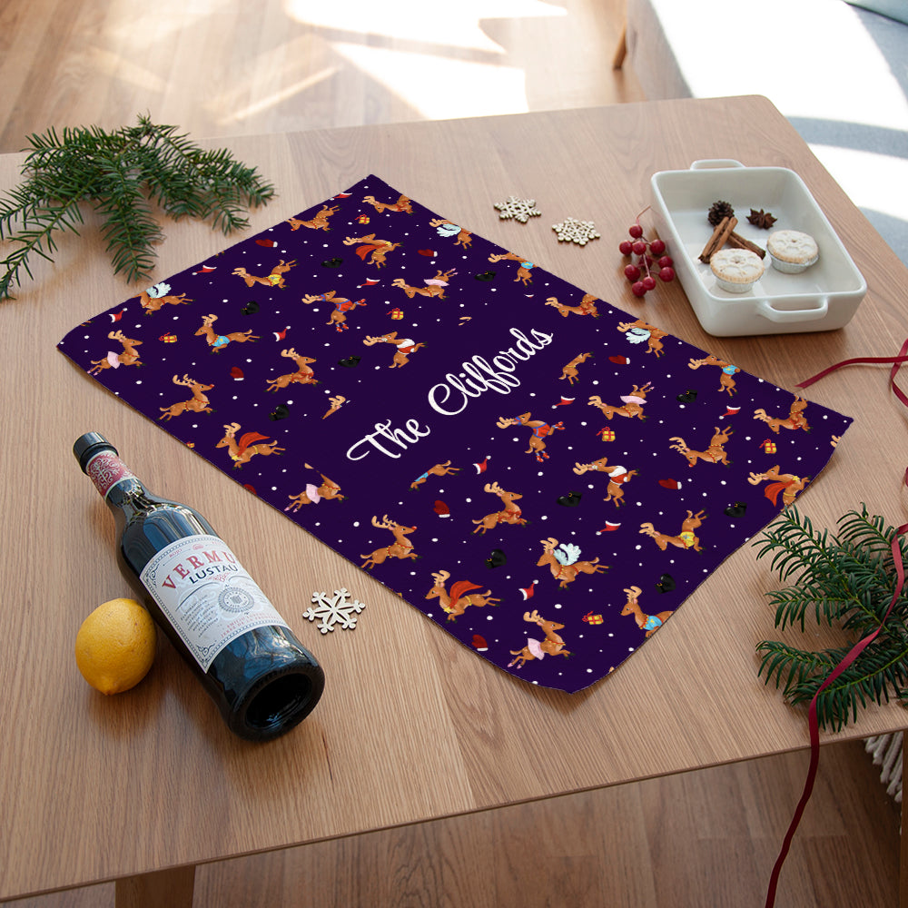 Personalised Reindeer Pattern Tea Towel