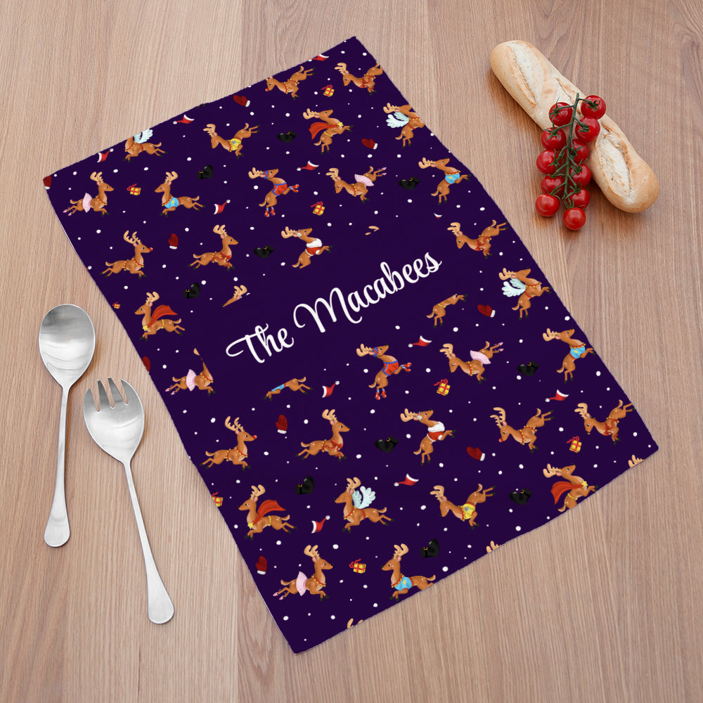 Personalised Reindeer Pattern Tea Towel