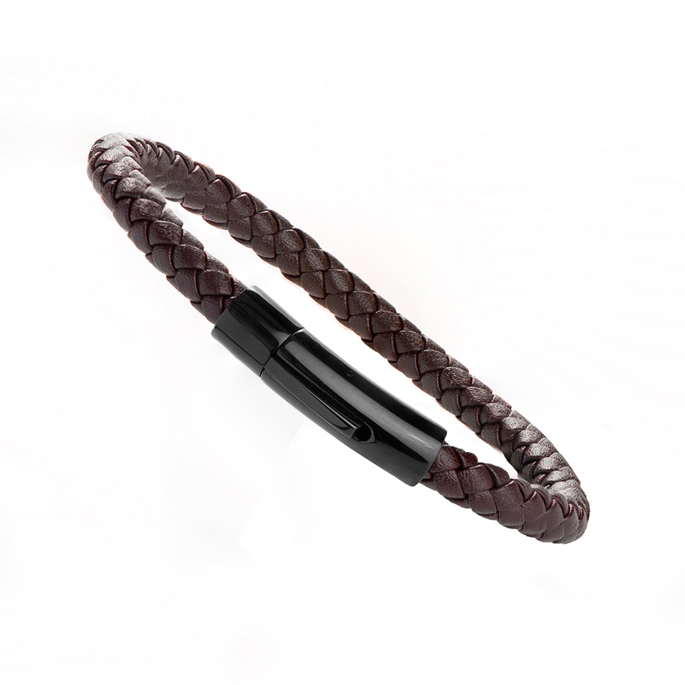 Personalised Mens Woven Brown Leather Bracelet