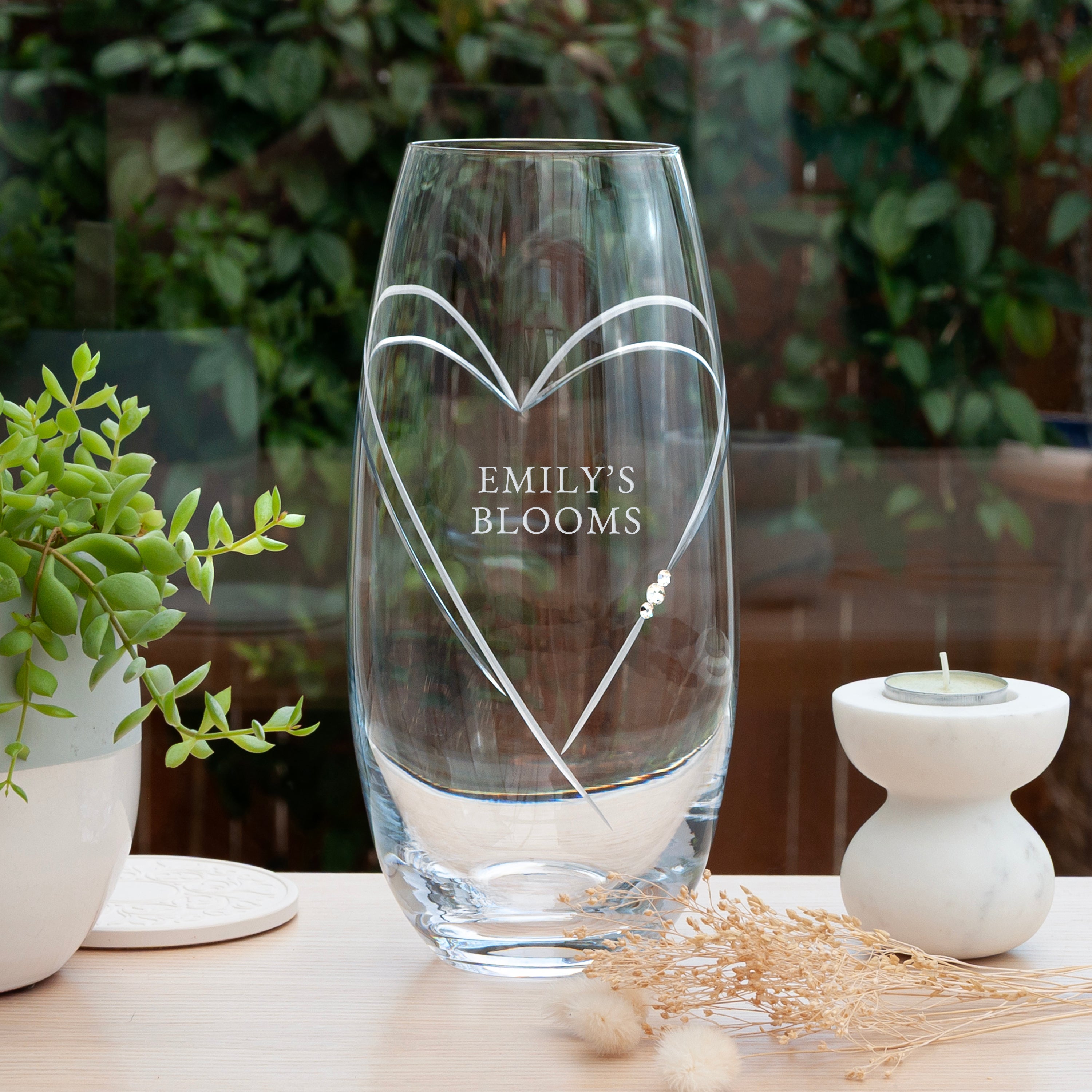 Personalised Personalised Hearts Barrel Vase with Swarovski Crystals