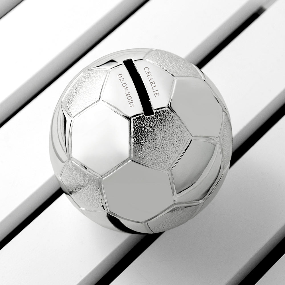 Personalised Silver Plated Football Piggy Bank
