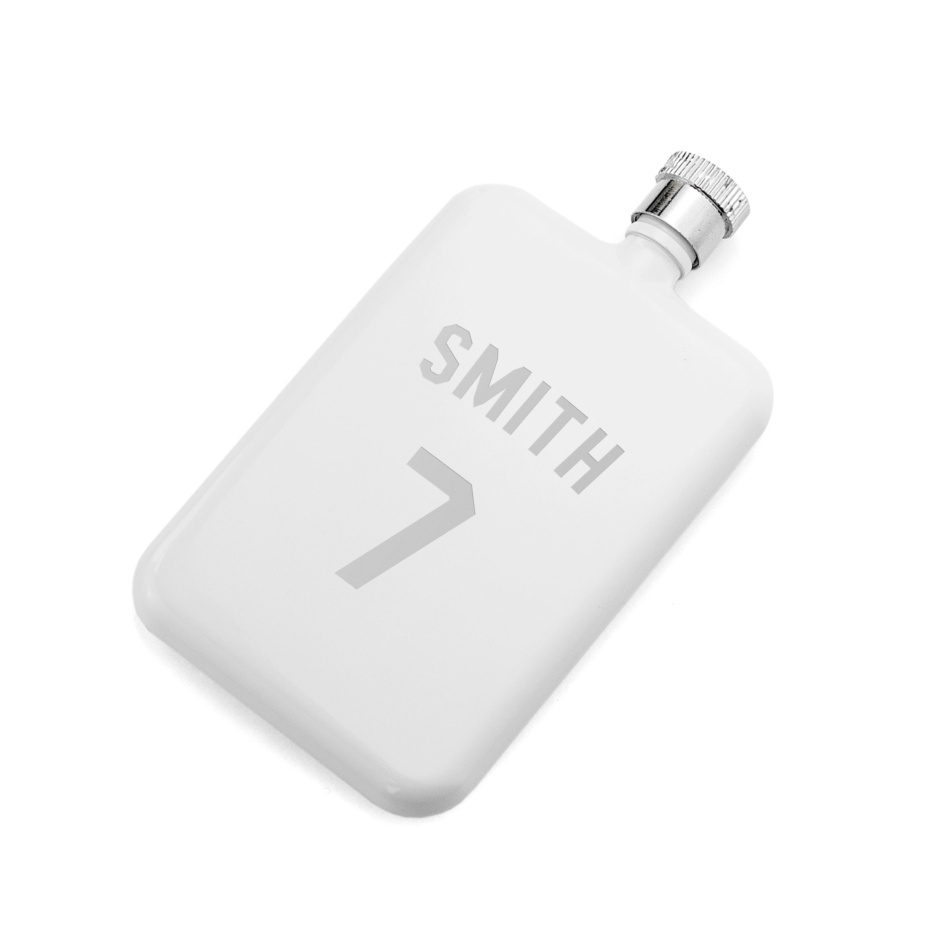 Personalised White Slimline Football Shirt Hip Flask