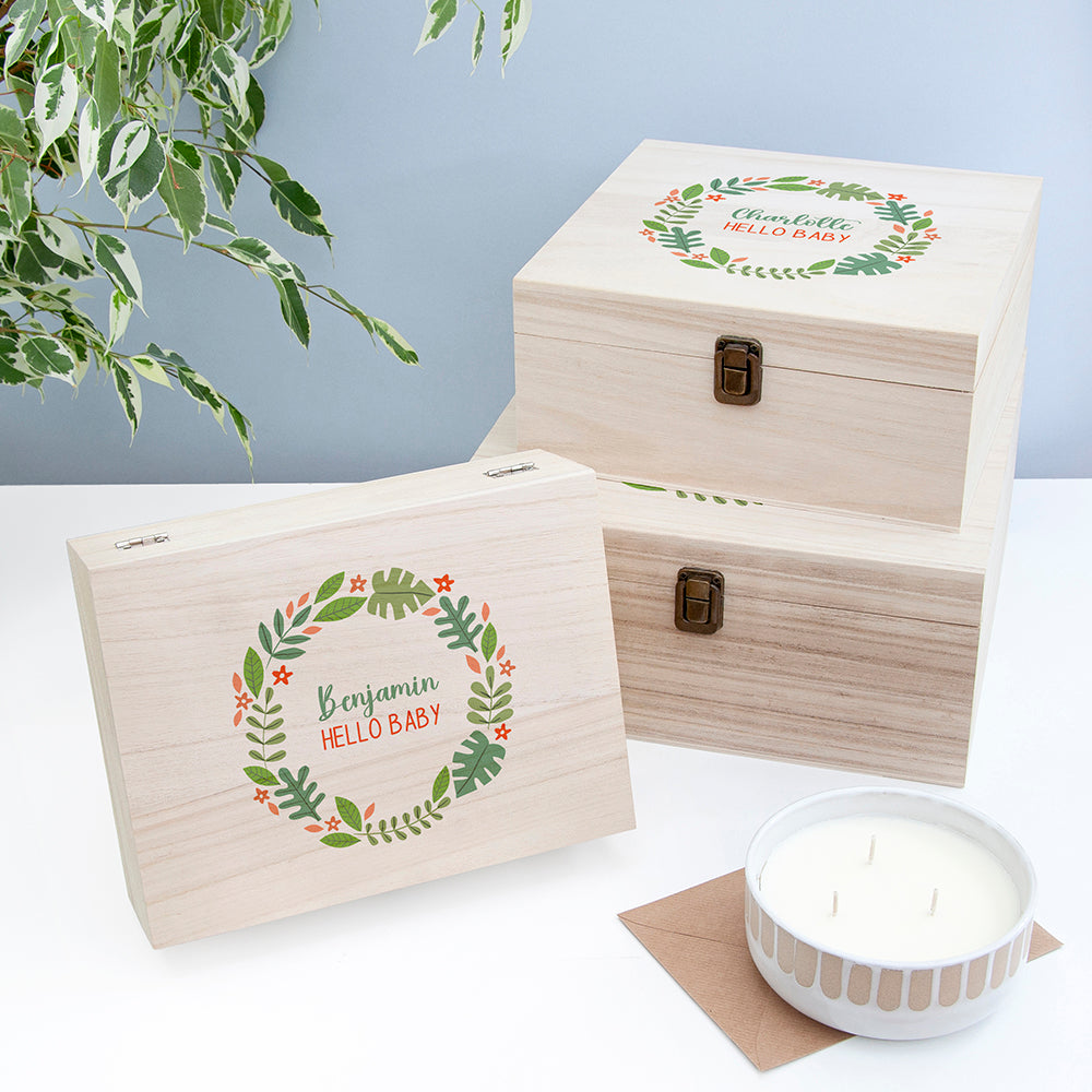 Personalised Hello Baby Wreath Keepsake Box