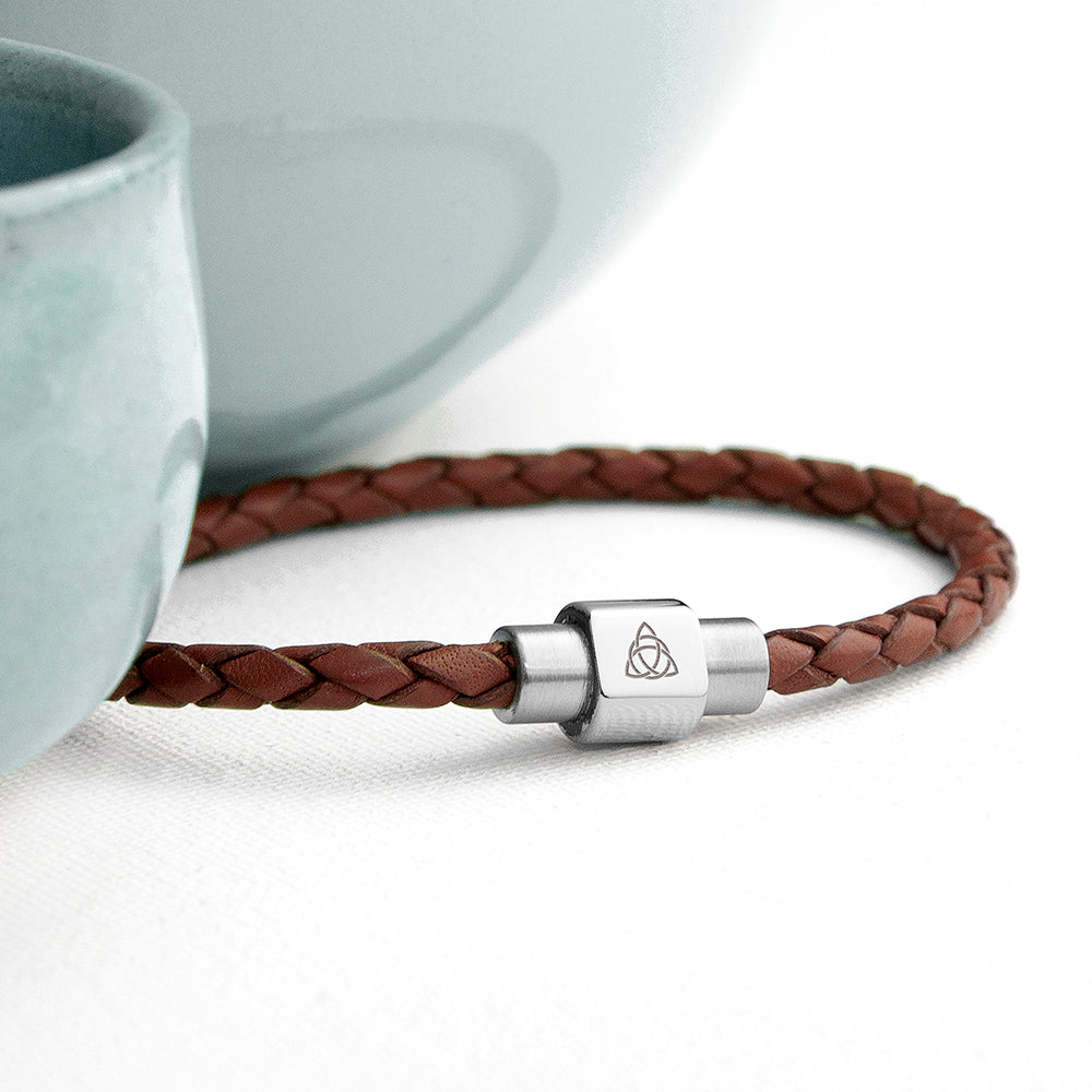Personalised Personalised Men's Celtic Trinity Woven Leather Bracelet