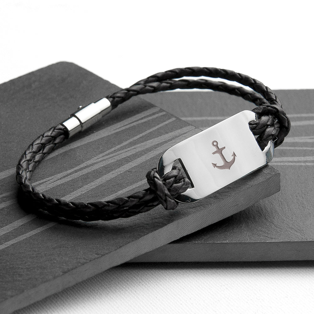 Personalised Personalised Men's Anchor Statement Leather Bracelet