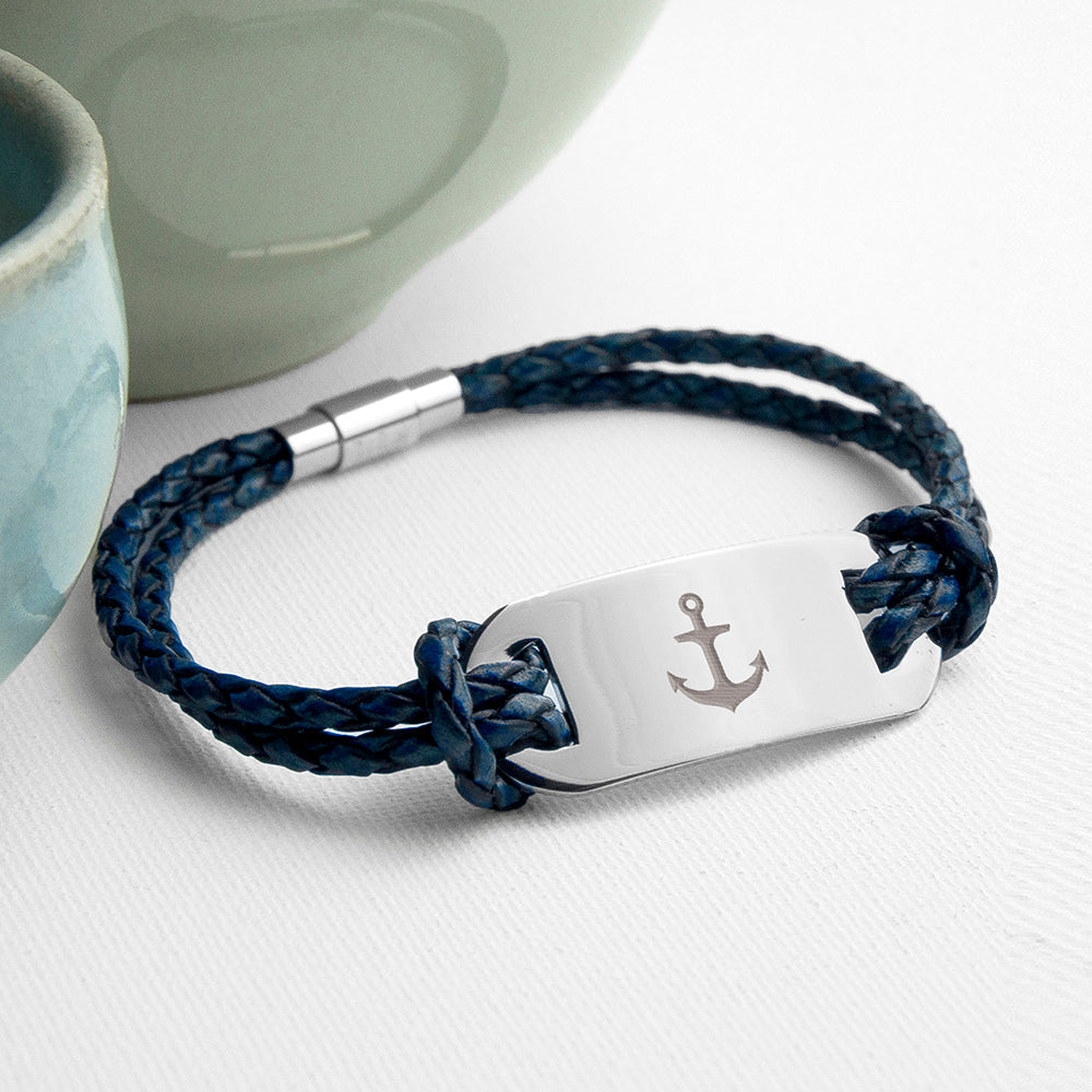 Personalised Personalised Men's Anchor Statement Leather Bracelet
