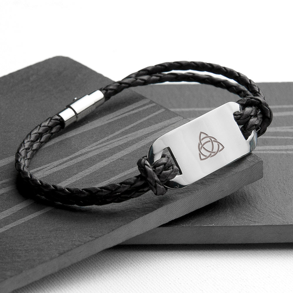 Personalised Personalised Men's Celtic Trinity Statement Leather Bracelet