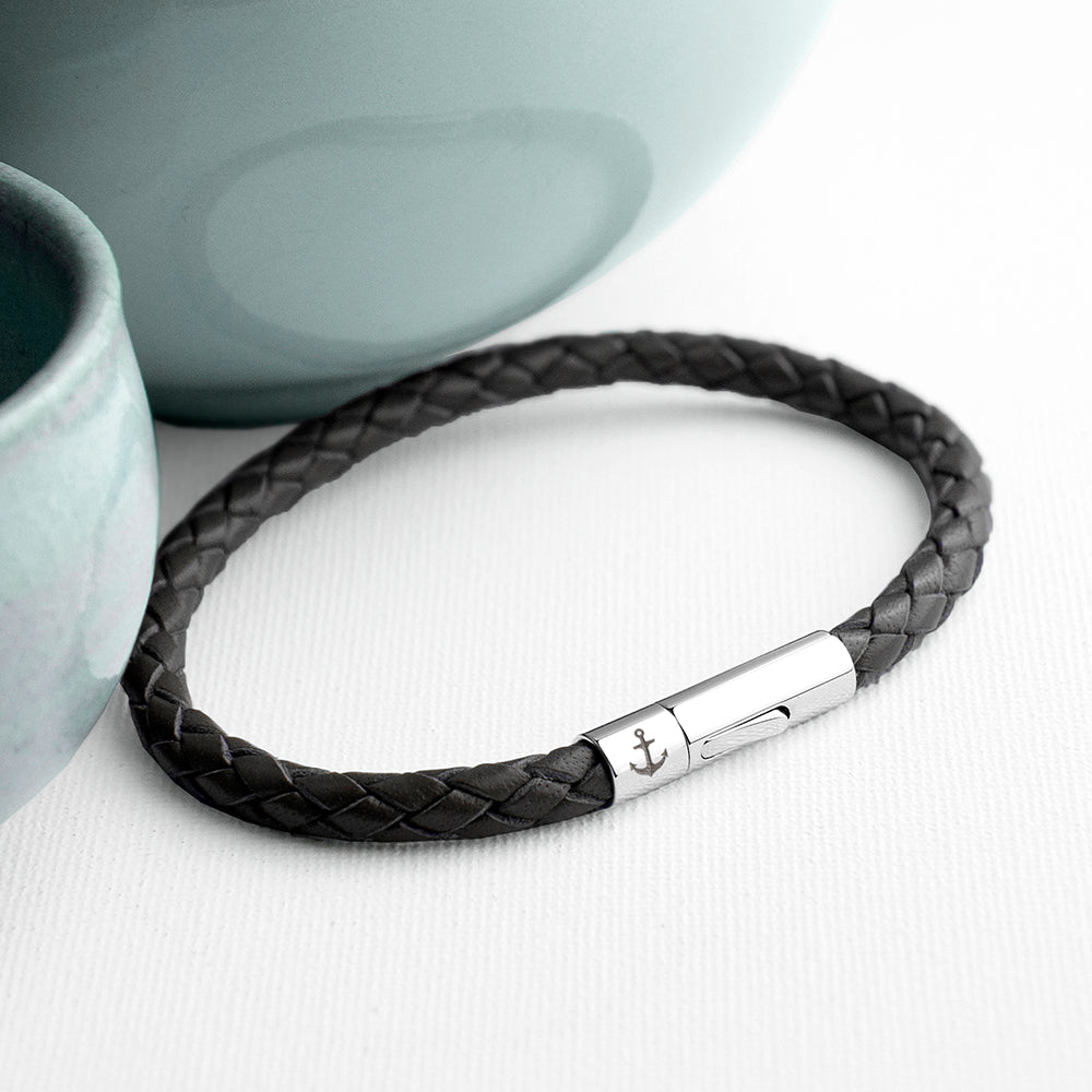 Personalised Personalised Men's Anchor Capsule Leather Bracelet