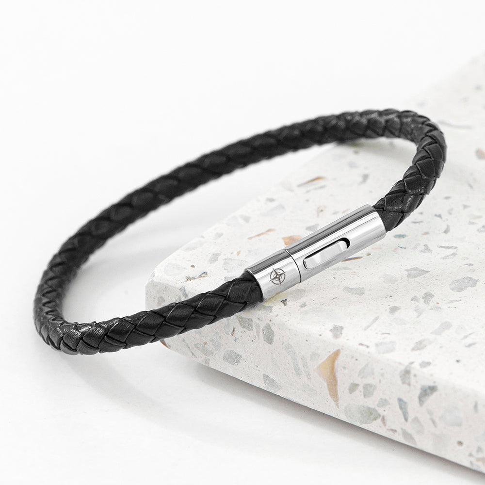 Personalised Personalised Men's Travel Compass Capsule Leather Bracelet