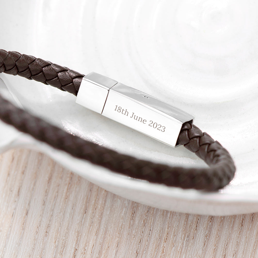 Personalised Men's Leather Celtic Trinity Bracelet With Tube Clasp