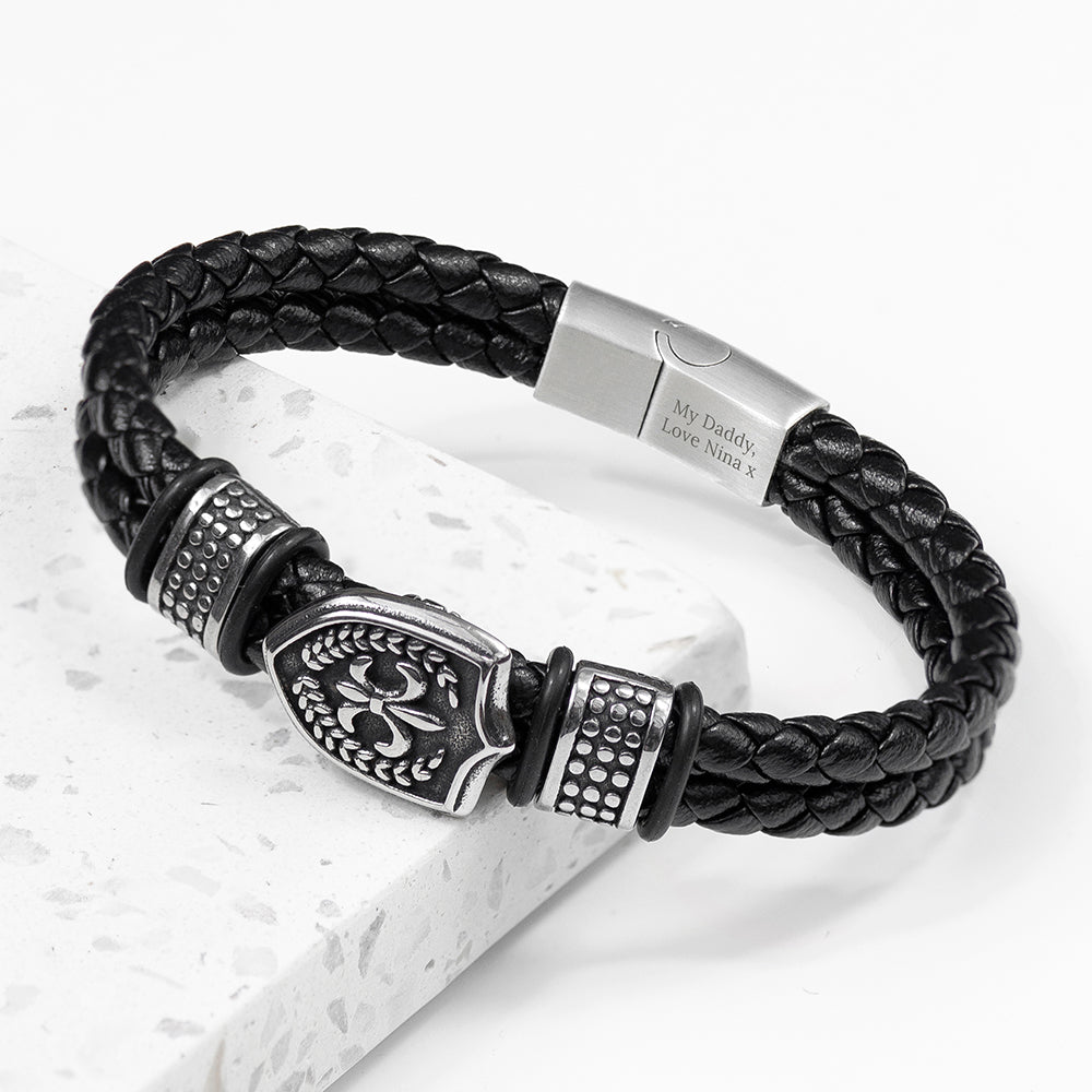 Personalised Personalised Men's Warrior Shield Leather Bracelet