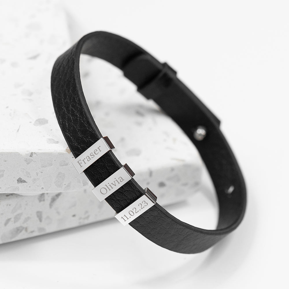Personalised Personalised Men's Soho Tag Black Leather Bracelet