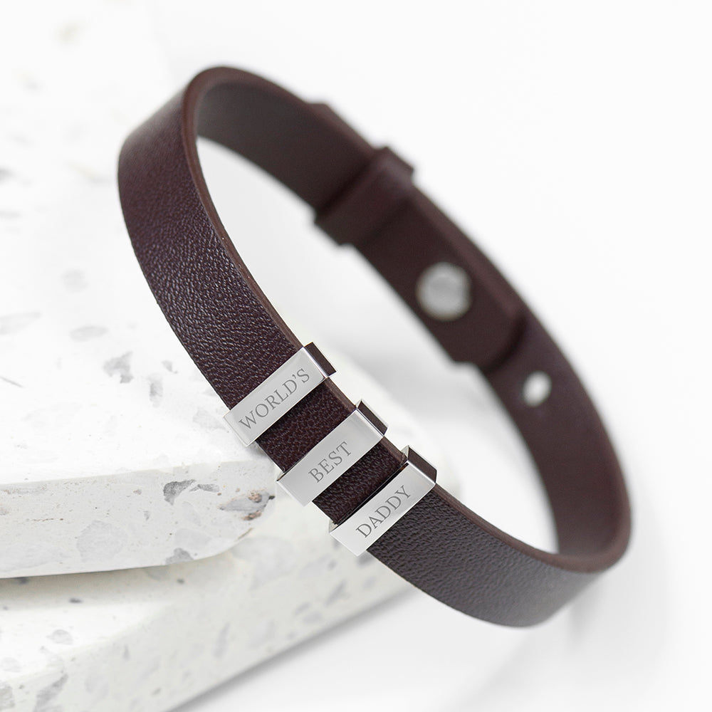 Personalised Personalised Men's Soho Tag Brown Leather Bracelet