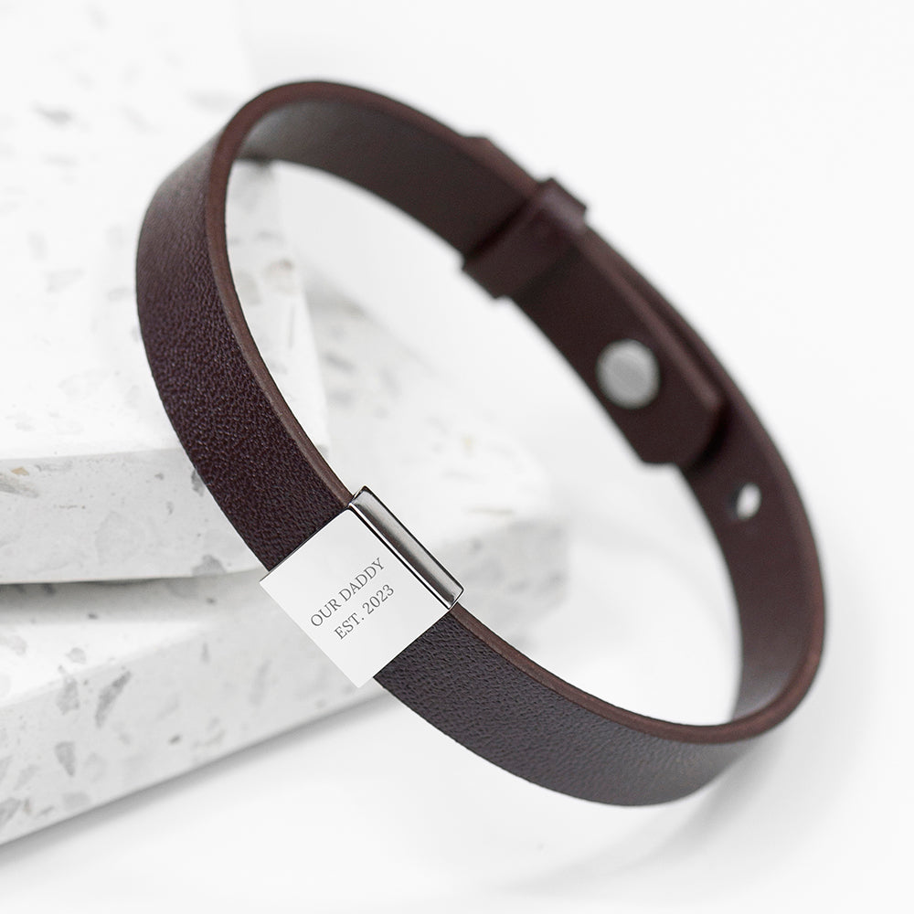 Personalised Personalised Men's Soho Tag Message Brown Leather Bracelet