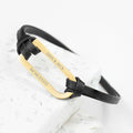 Personalised Personalised Men's Shoreditch Gold Bar Black Leather Bracelet