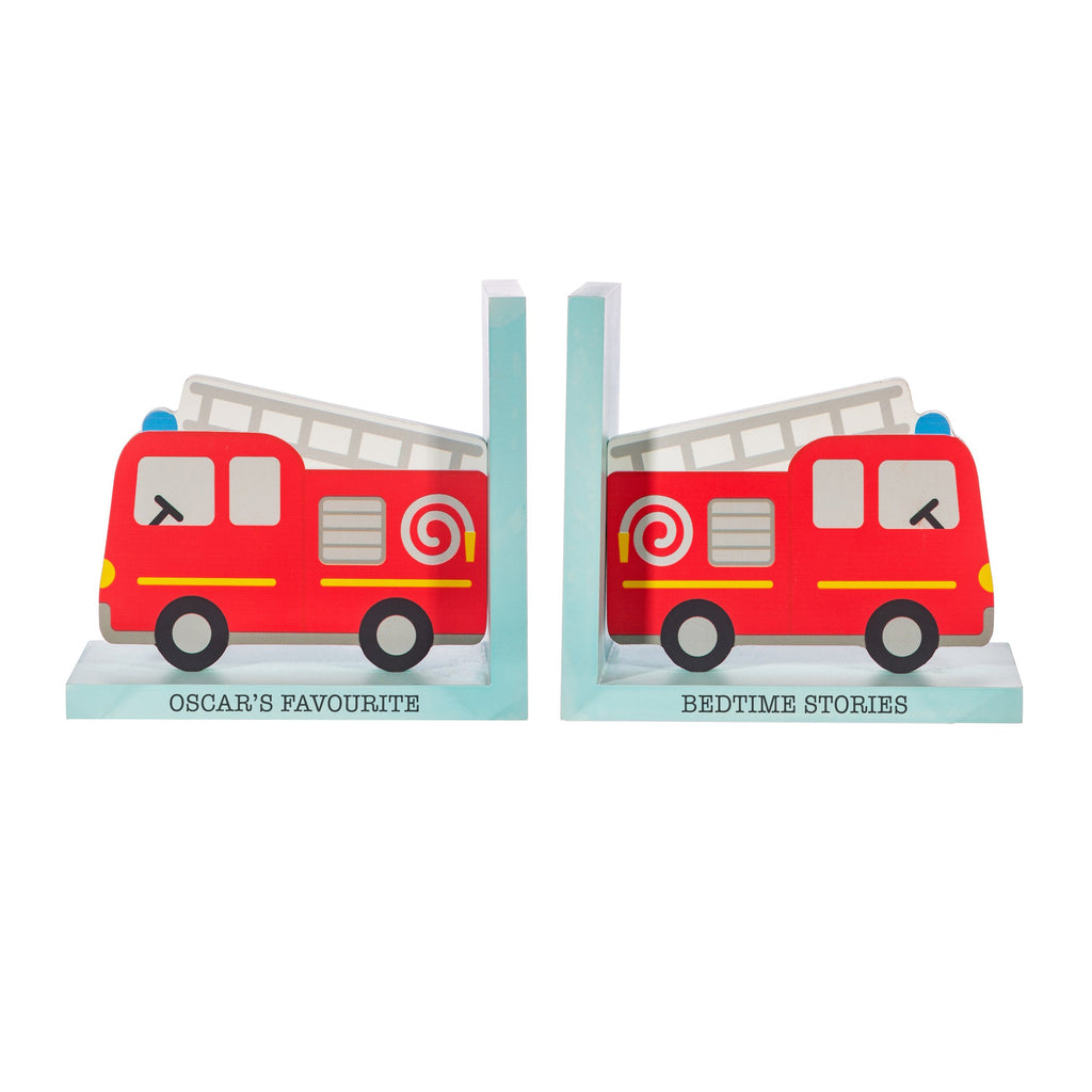 Personalised Kids Fire Engine Bookends