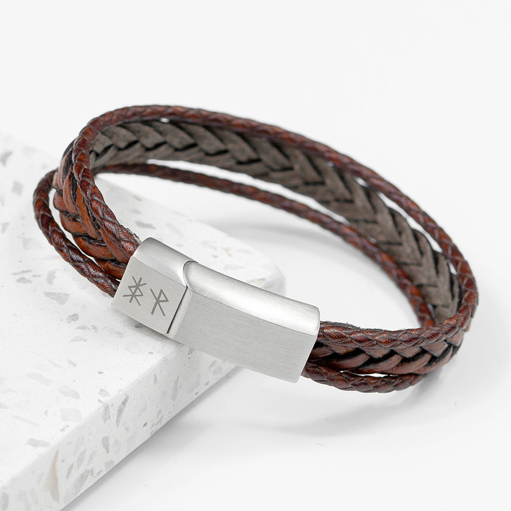 Personalised Personalised Men's Black Rune Duo Bracelet