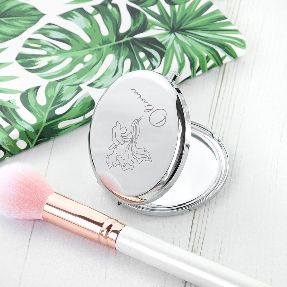 Personalised Personalised Silver Round Birth Flower Compact Mirror