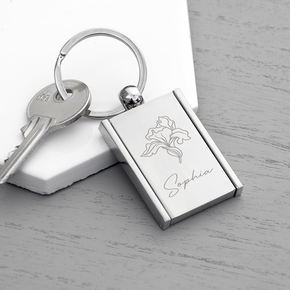 Personalised Personalised Birth Flower Frame Keyring