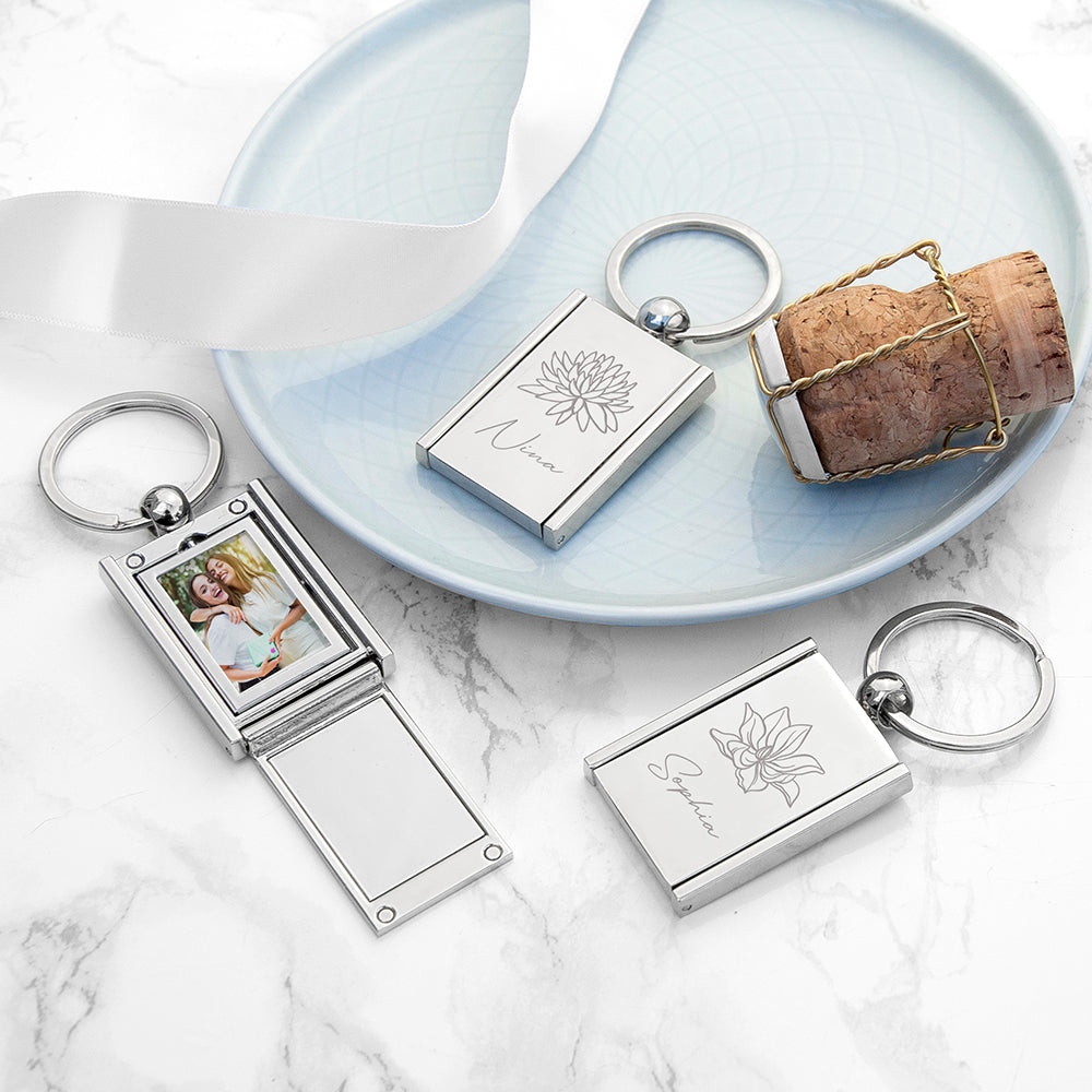 Personalised Personalised Birth Flower Frame Keyring