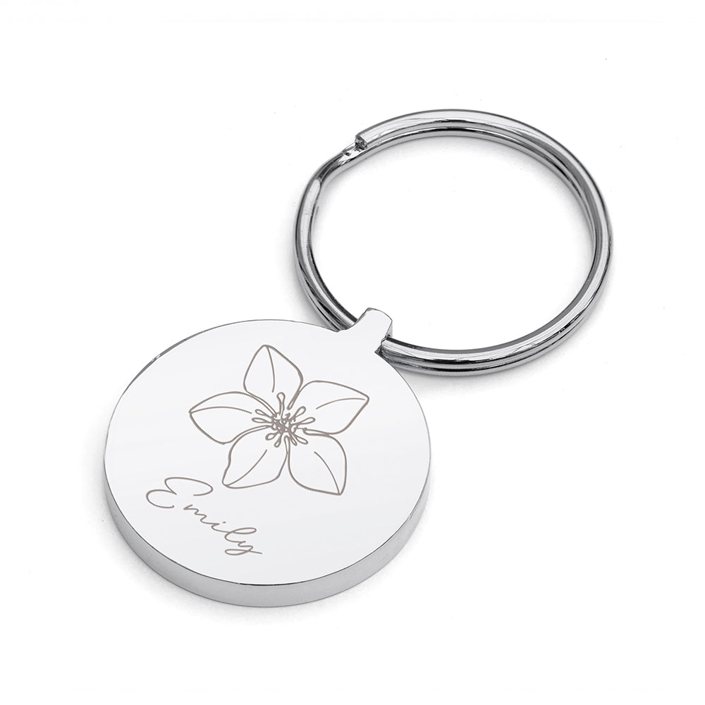 Personalised Personalised Round Birth Flower Keyring