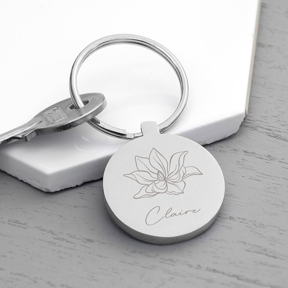 Personalised Personalised Round Birth Flower Keyring