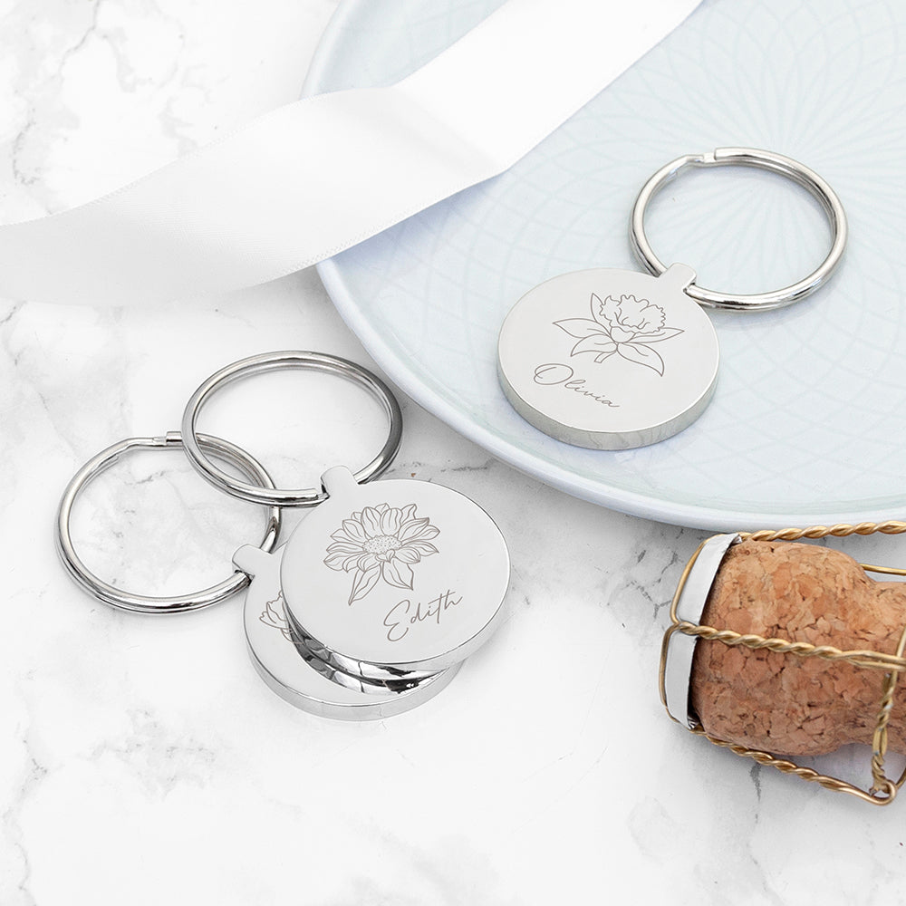 Personalised Personalised Round Birth Flower Keyring