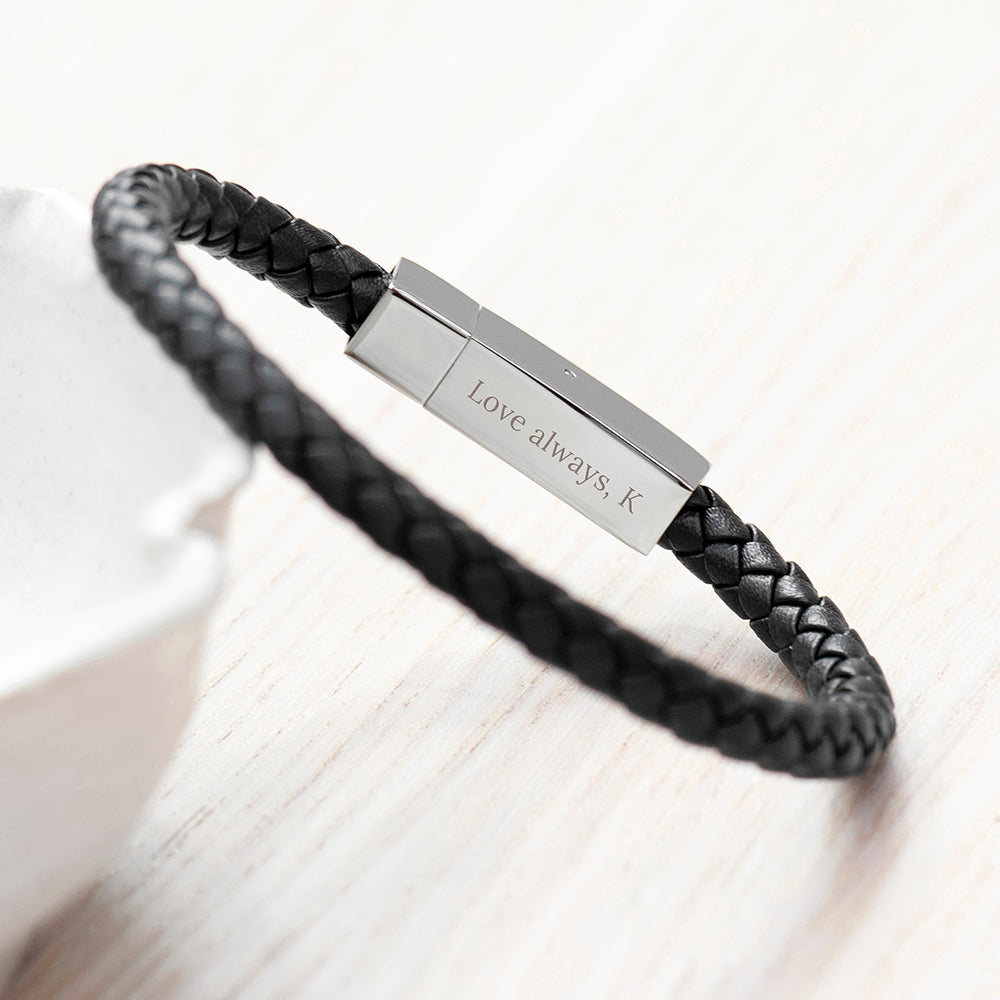Personalised Personalised Men's Leather Celtic Trinity Bracelet With Tube Clasp