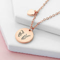 Personalised Personalised Birth Flower Brushed Heart and Disc Necklace