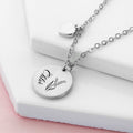 Personalised Personalised Birth Flower Brushed Heart and Disc Necklace
