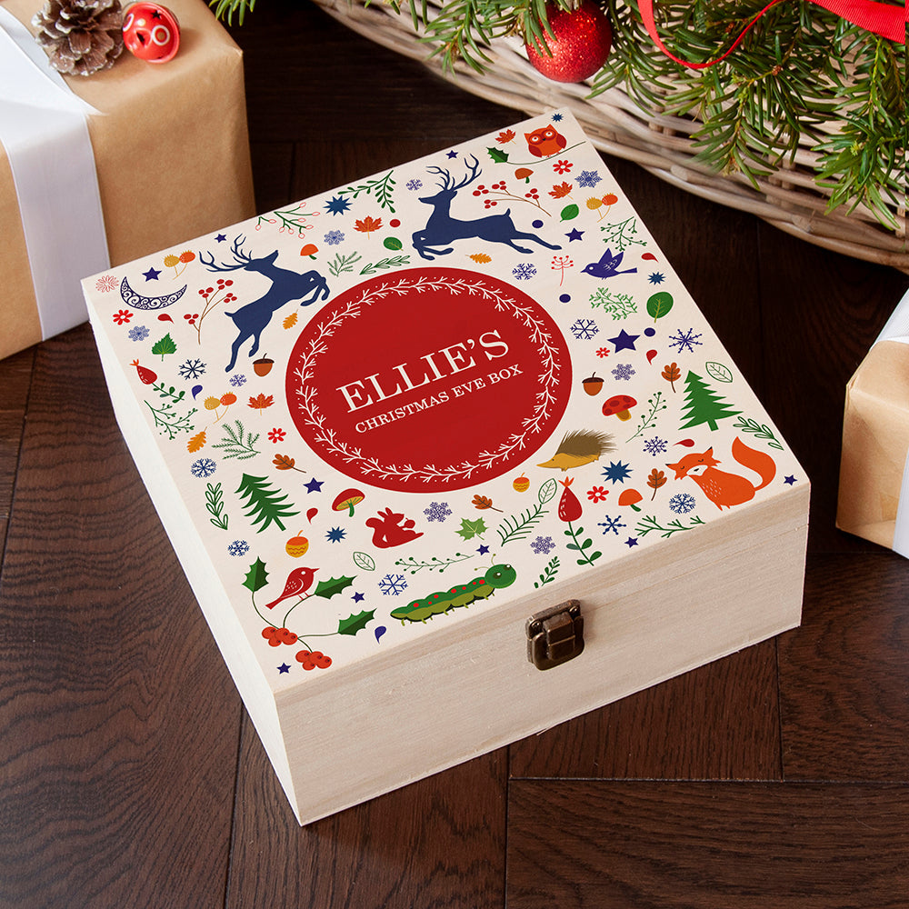 Personalised Personalised Festive Woodland Red Christmas Eve Box - Medium