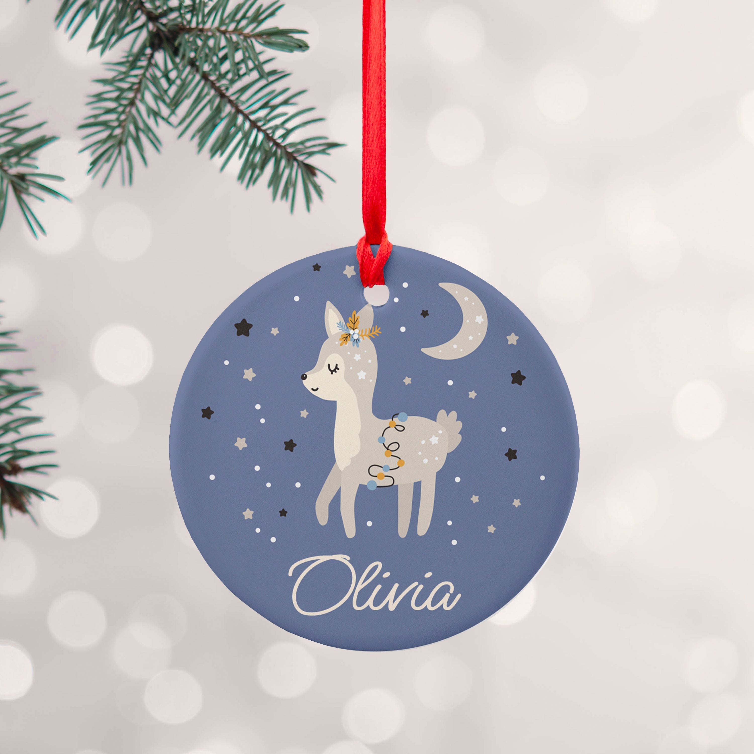 Personalised Personalised Moonlit Fawn Christmas Decoration