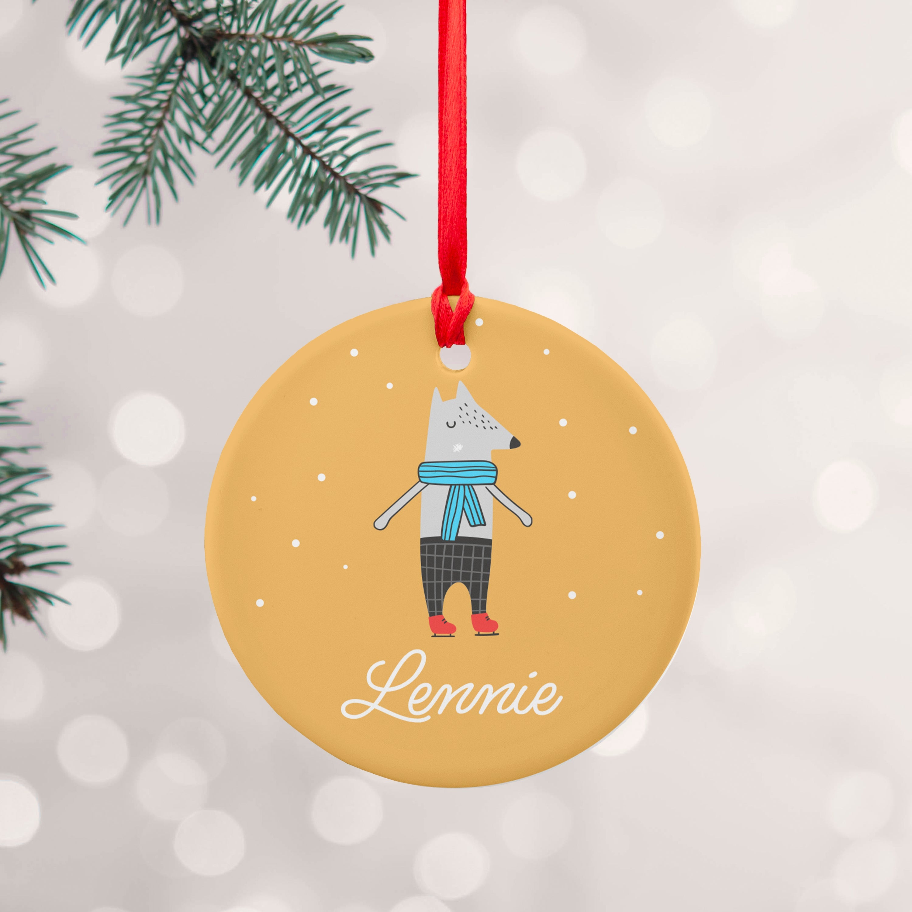 Personalised Personalised Winter Wolf Ceramic Decoration