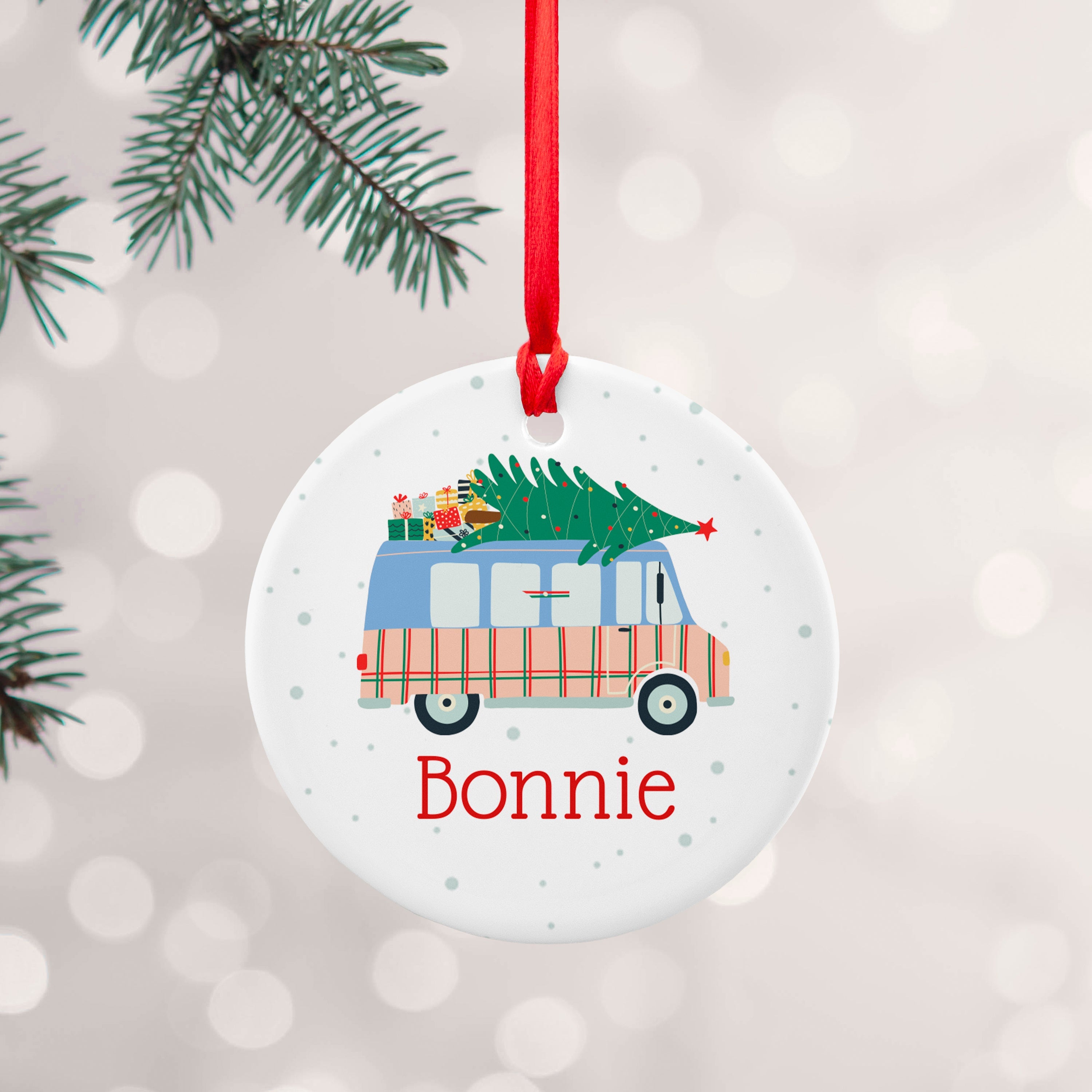 Personalised Personalised Christmas Tree Van Ceramic Decoration