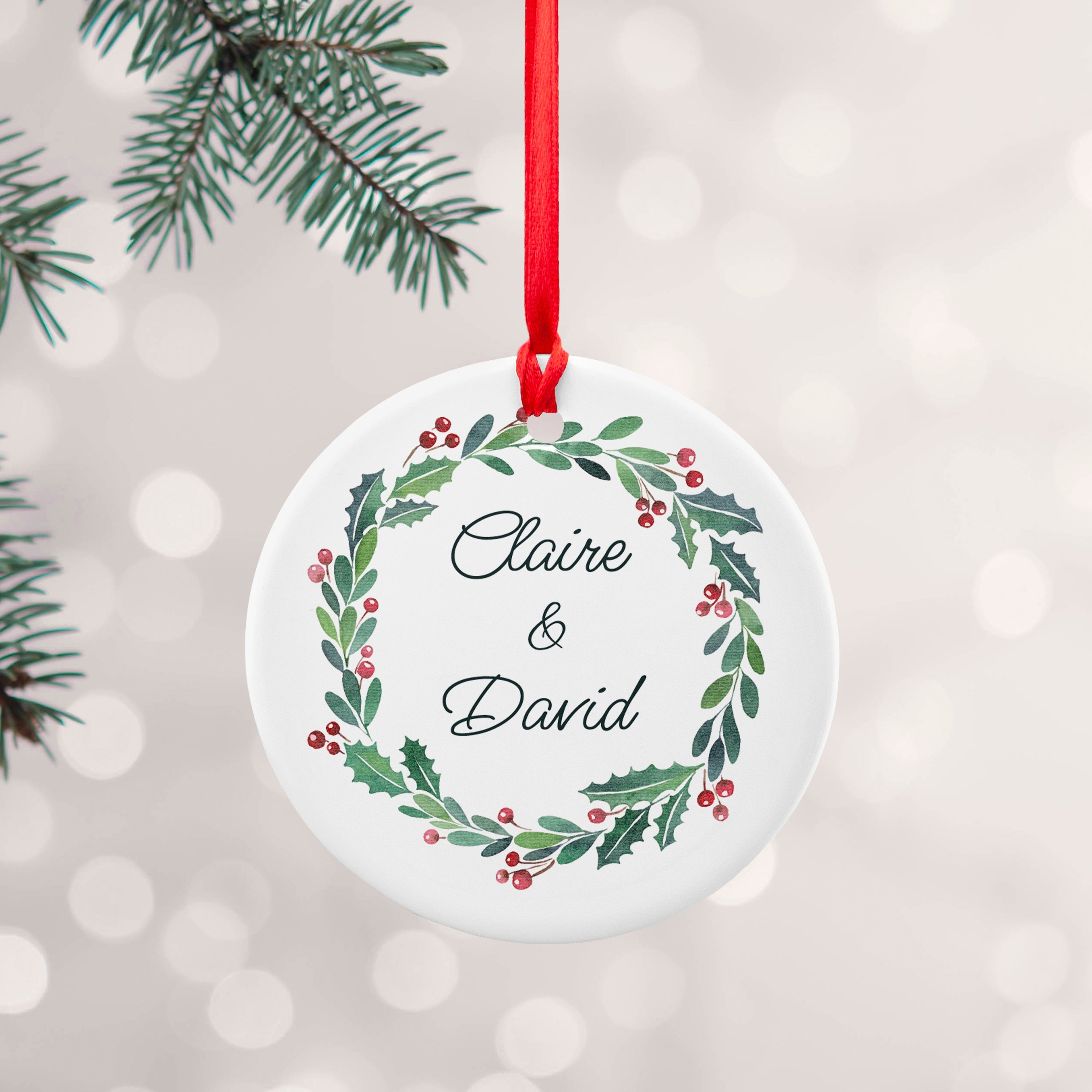 Personalised Personalised Couples Wreath Christmas Decoration