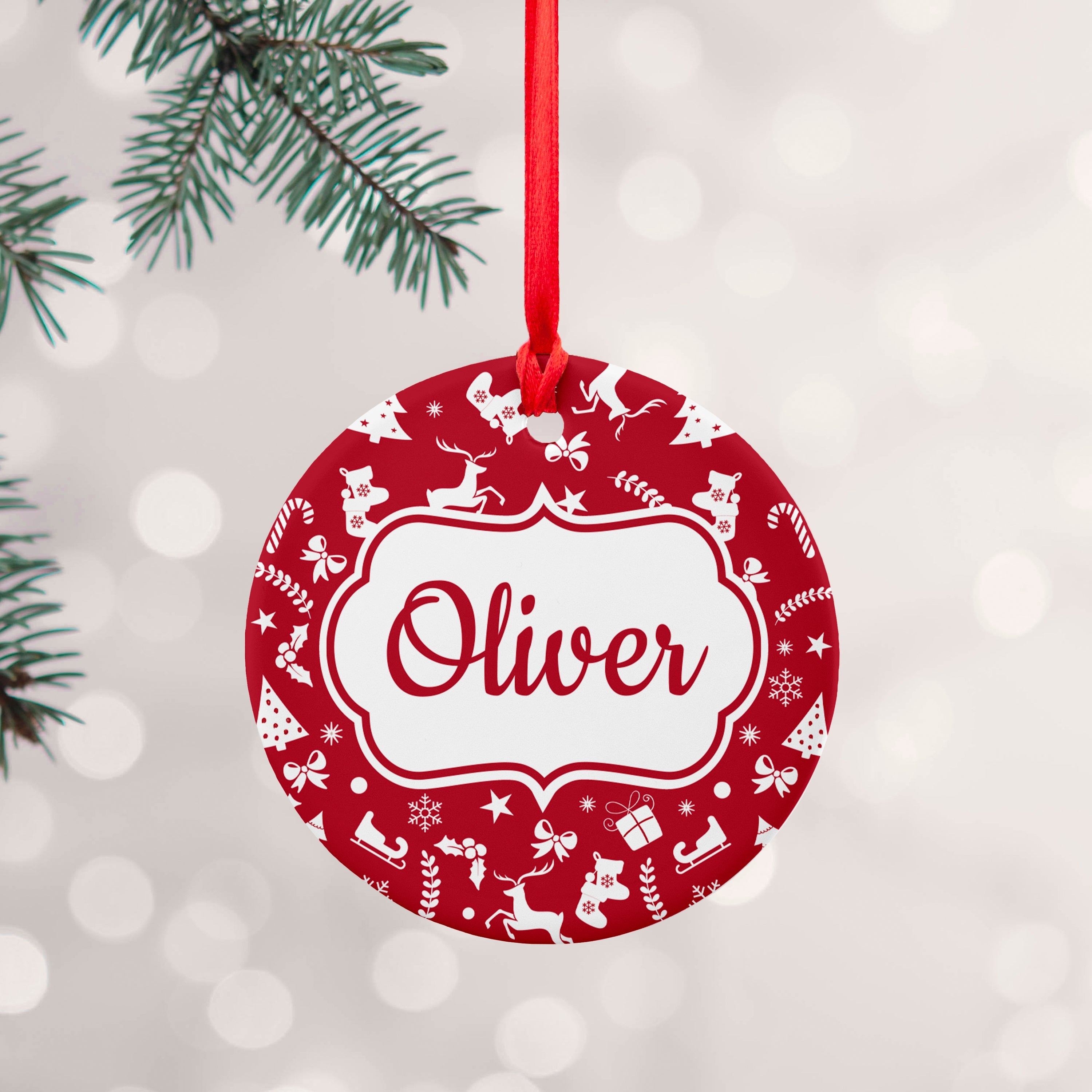 Personalised Personalised Festive Pattern Ceramic Decoration