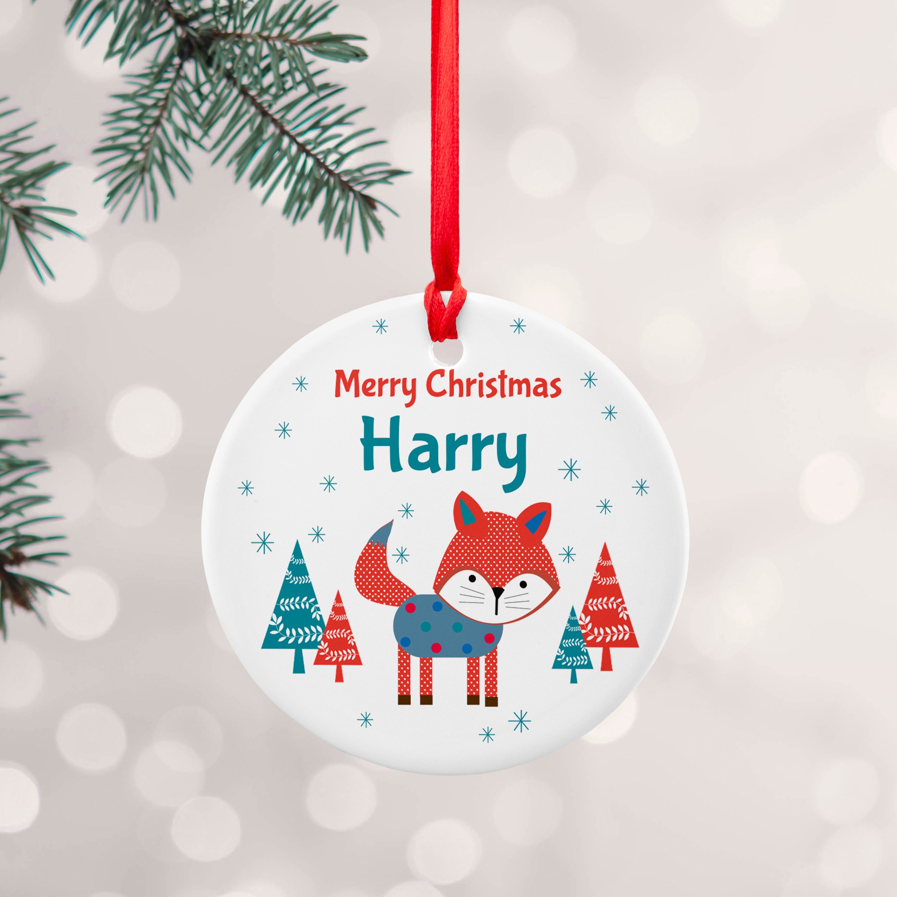 Personalised Personalised Winter Fox Ceramic Decoration