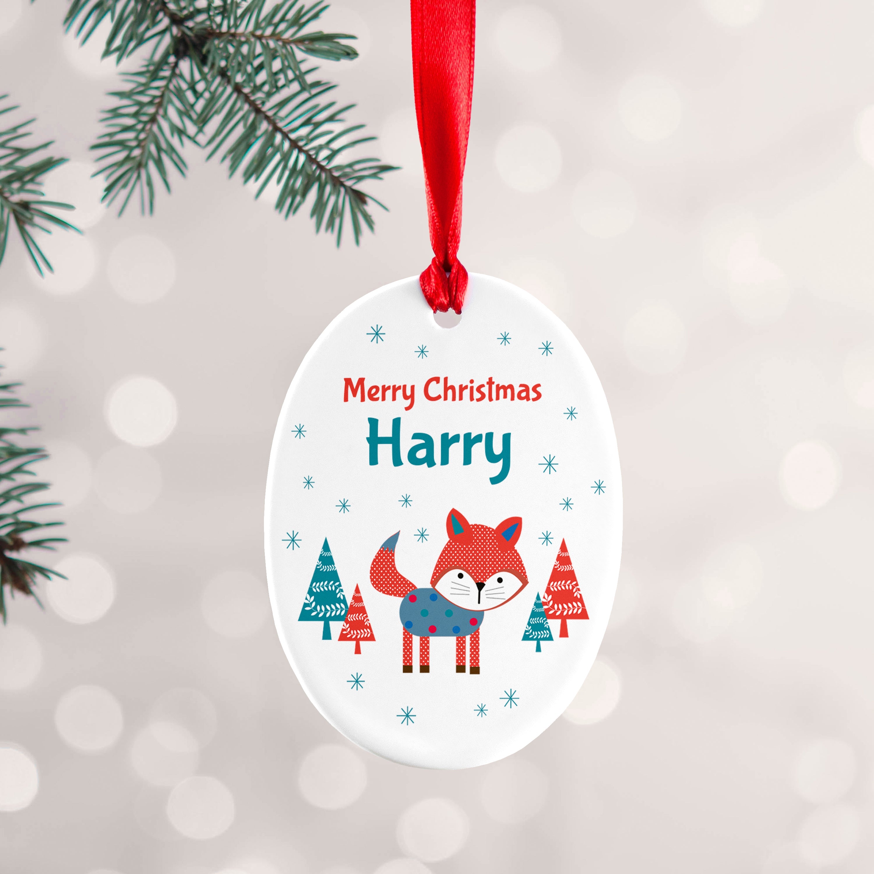 Personalised Personalised Winter Fox Ceramic Decoration