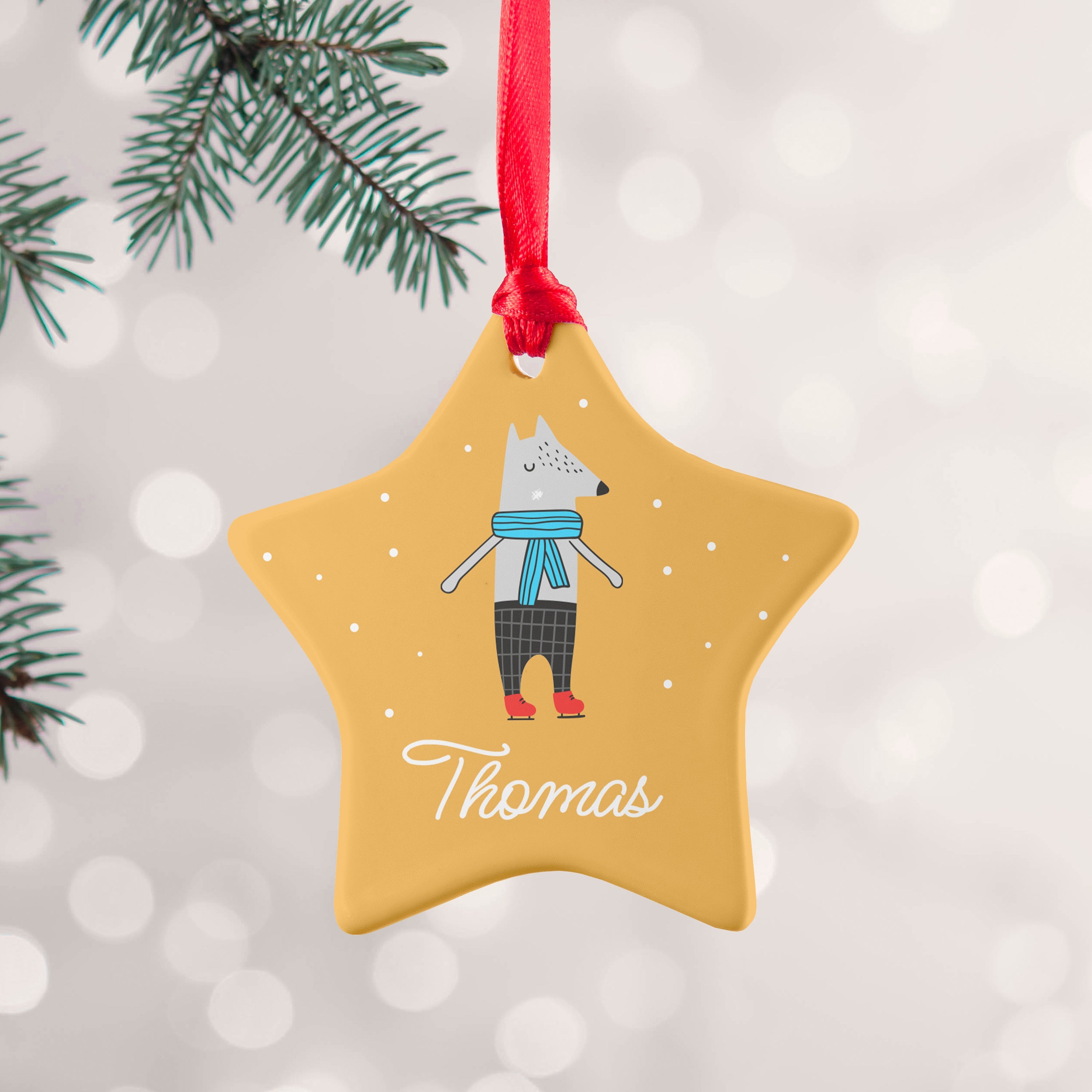Personalised Personalised Winter Wolf Ceramic Decoration