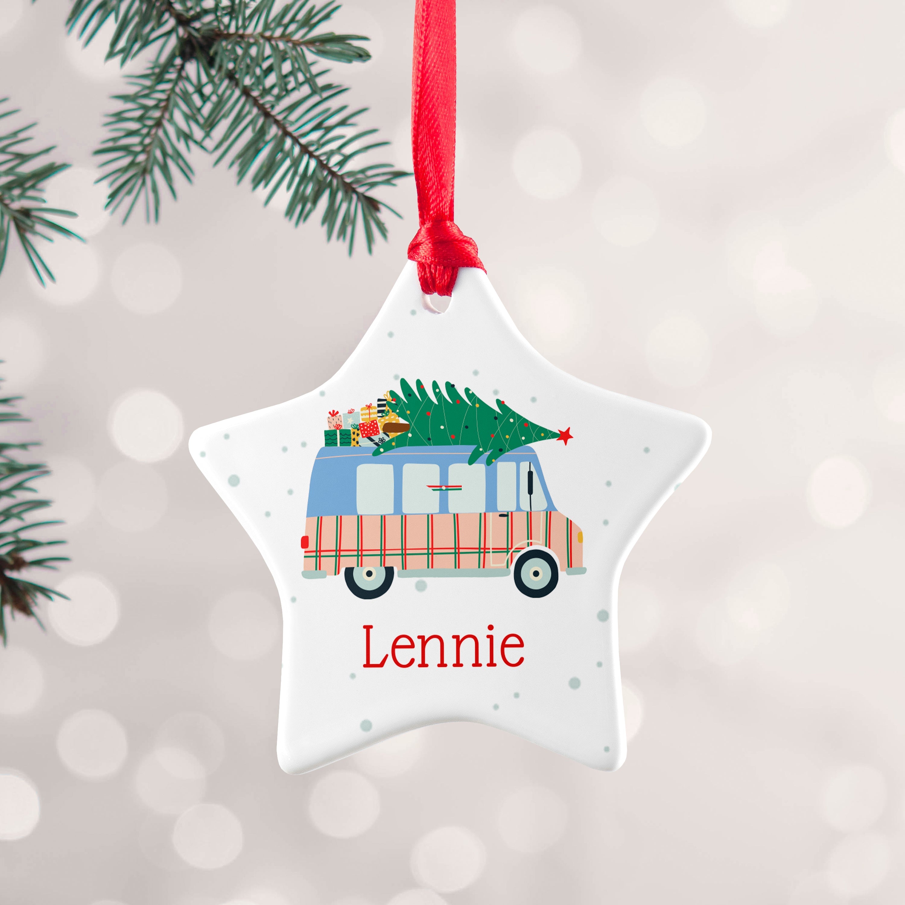 Personalised Personalised Christmas Tree Van Ceramic Decoration