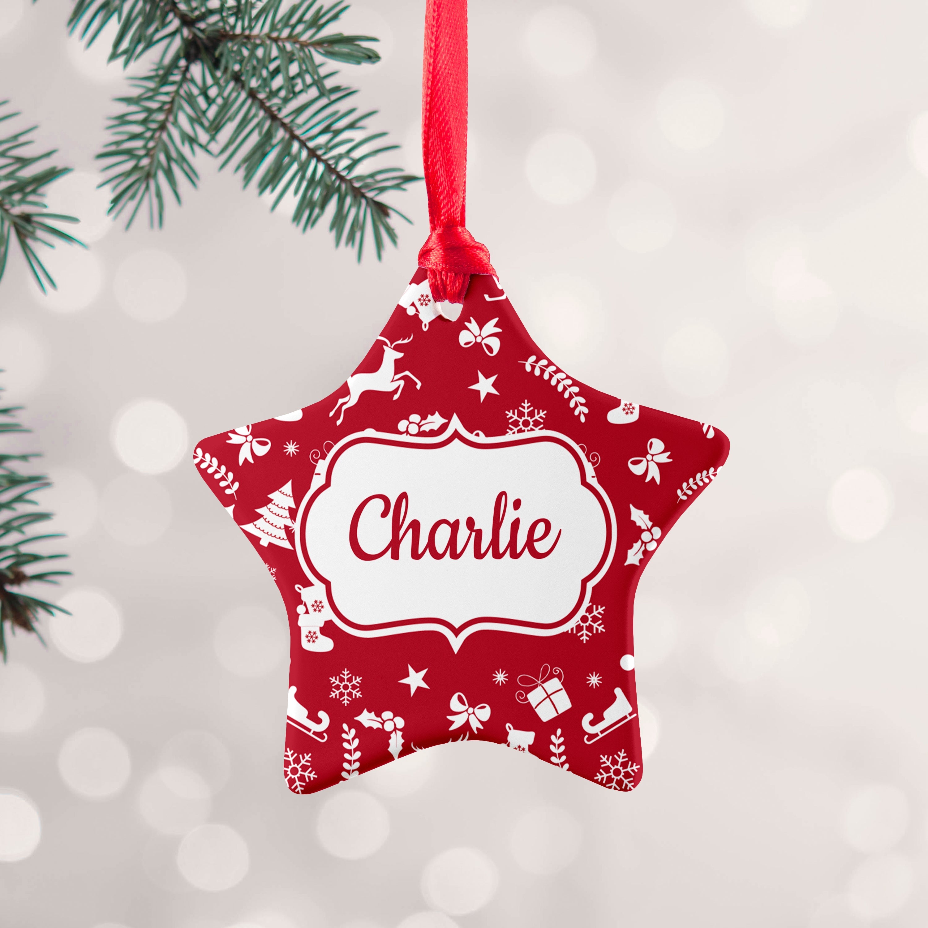 Personalised Personalised Festive Pattern Ceramic Decoration
