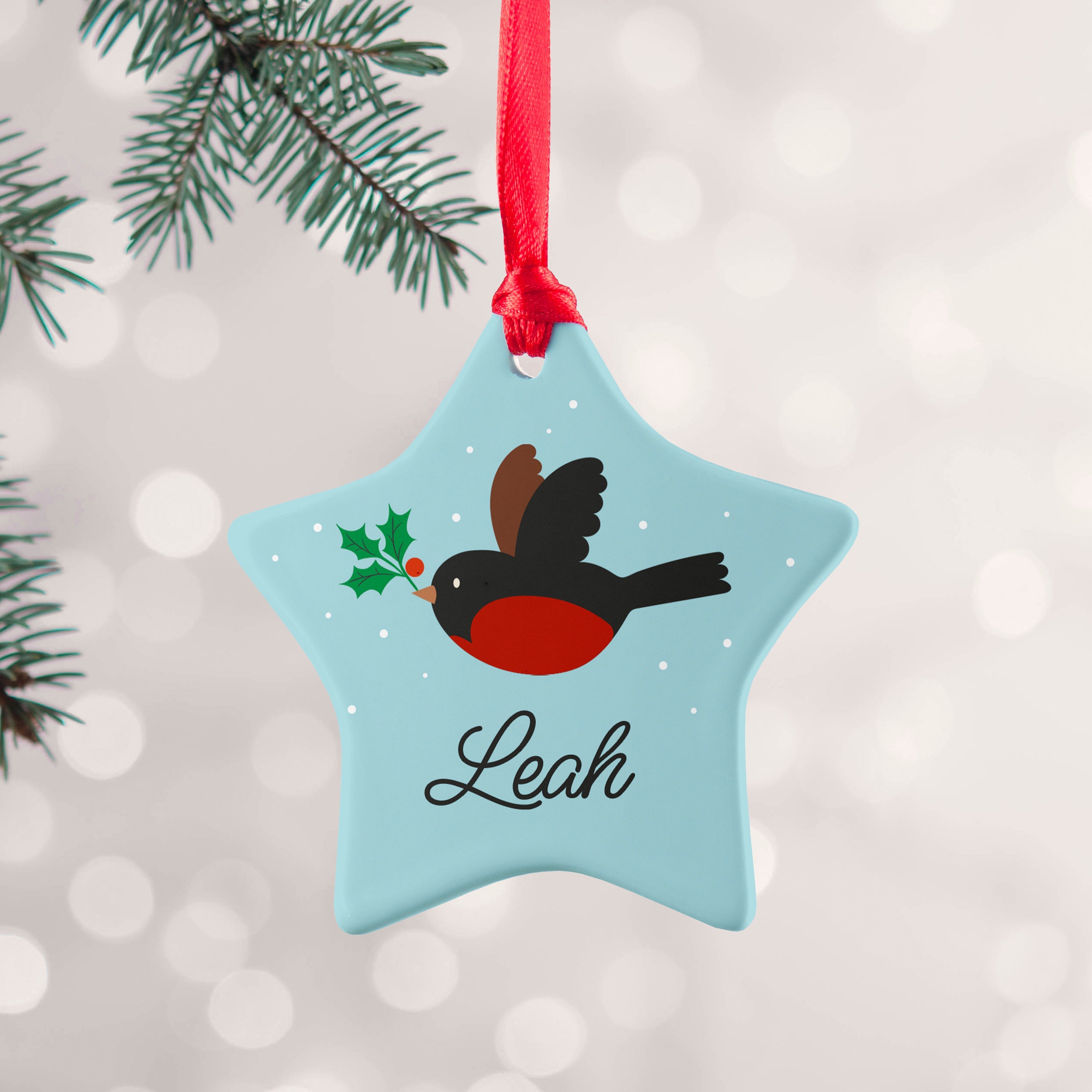 Personalised Personalised Holly Robin Christmas Decoration