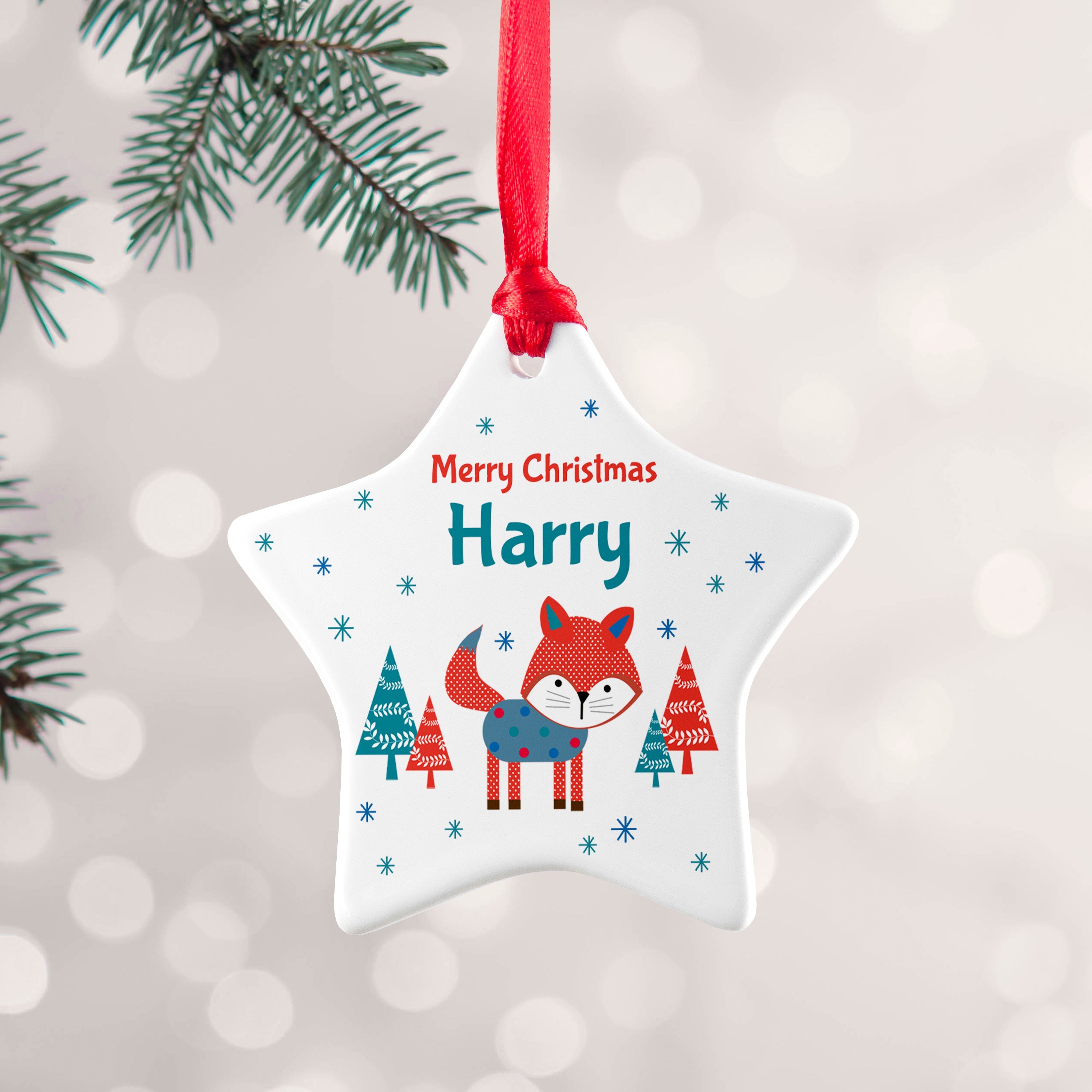 Personalised Personalised Winter Fox Ceramic Decoration