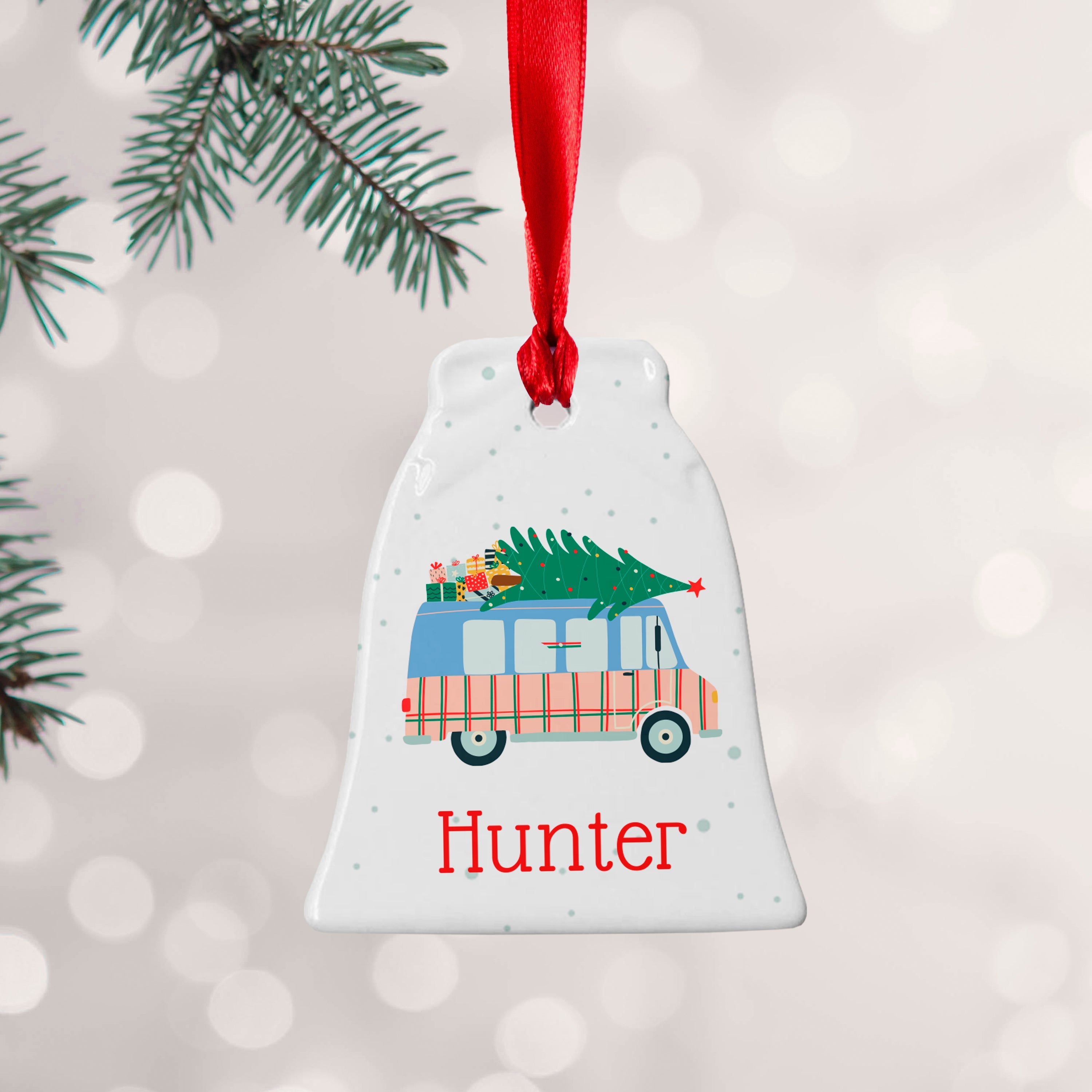 Personalised Personalised Christmas Tree Van Ceramic Decoration