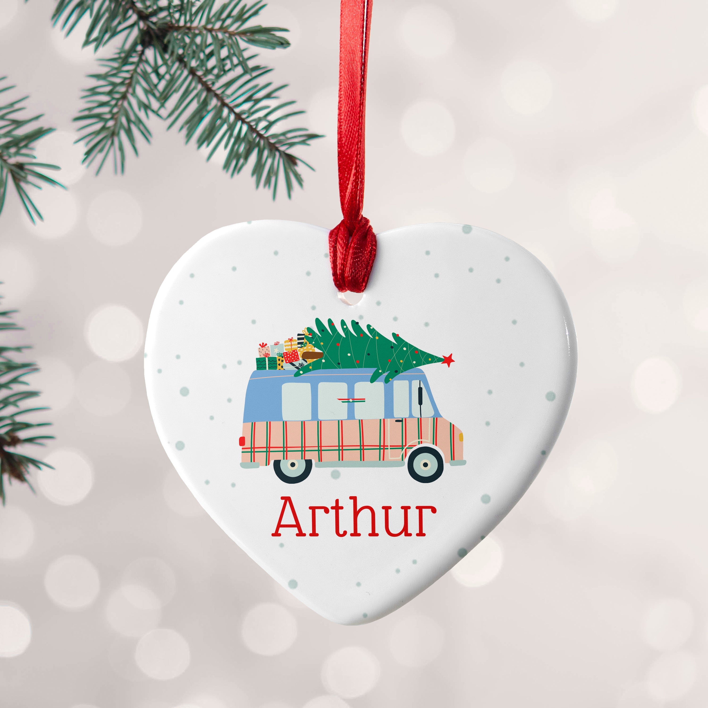 Personalised Personalised Christmas Tree Van Ceramic Decoration