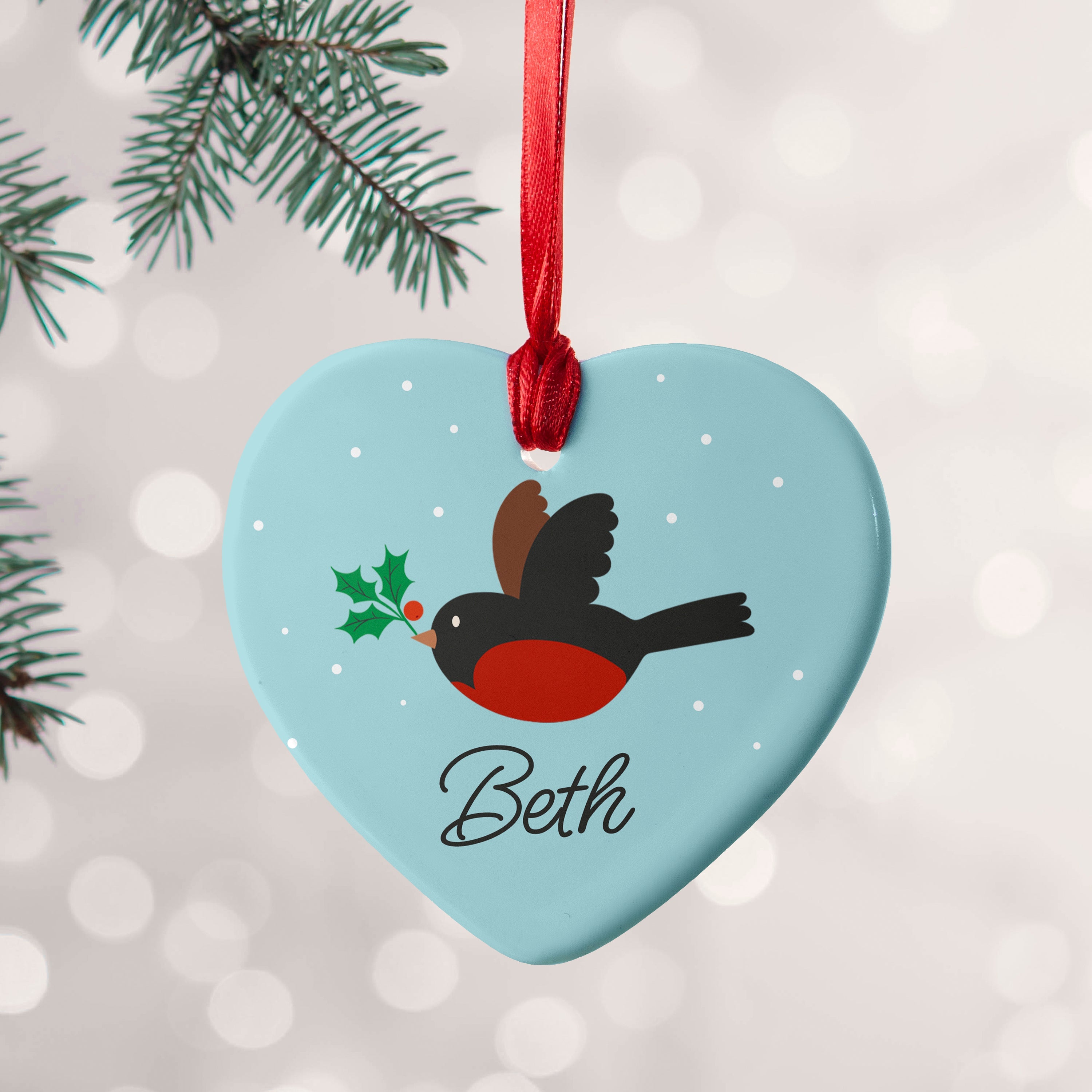 Personalised Personalised Holly Robin Christmas Decoration
